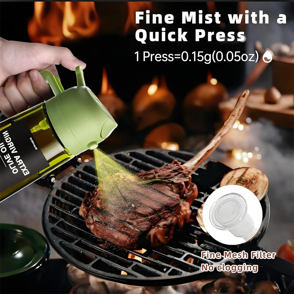 470 ml Oil Sprayer for Cooking,2-in-1 Olive Oil Dispenser and Oil Spray Bottle,Oil Spray with Stickers,Thick Glass Spray Bottle